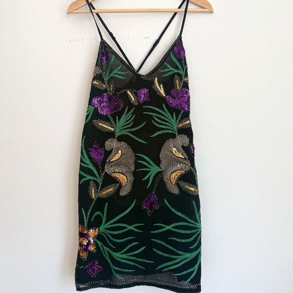 Nasty Gal | Embellished Sequin Floral Mini Dress Size 2 NWOT - Picture 2 of 10